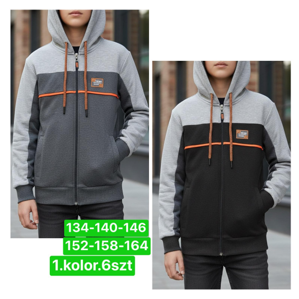 Bluzy chłopięce Roz 134-164, 1 kolor Paczka 6 szt